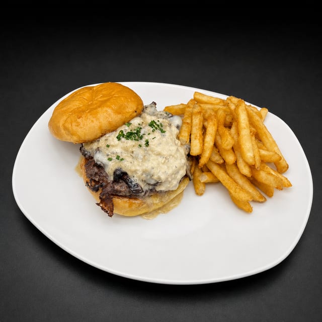 Mushroom & Swiss Duburgo Burger.