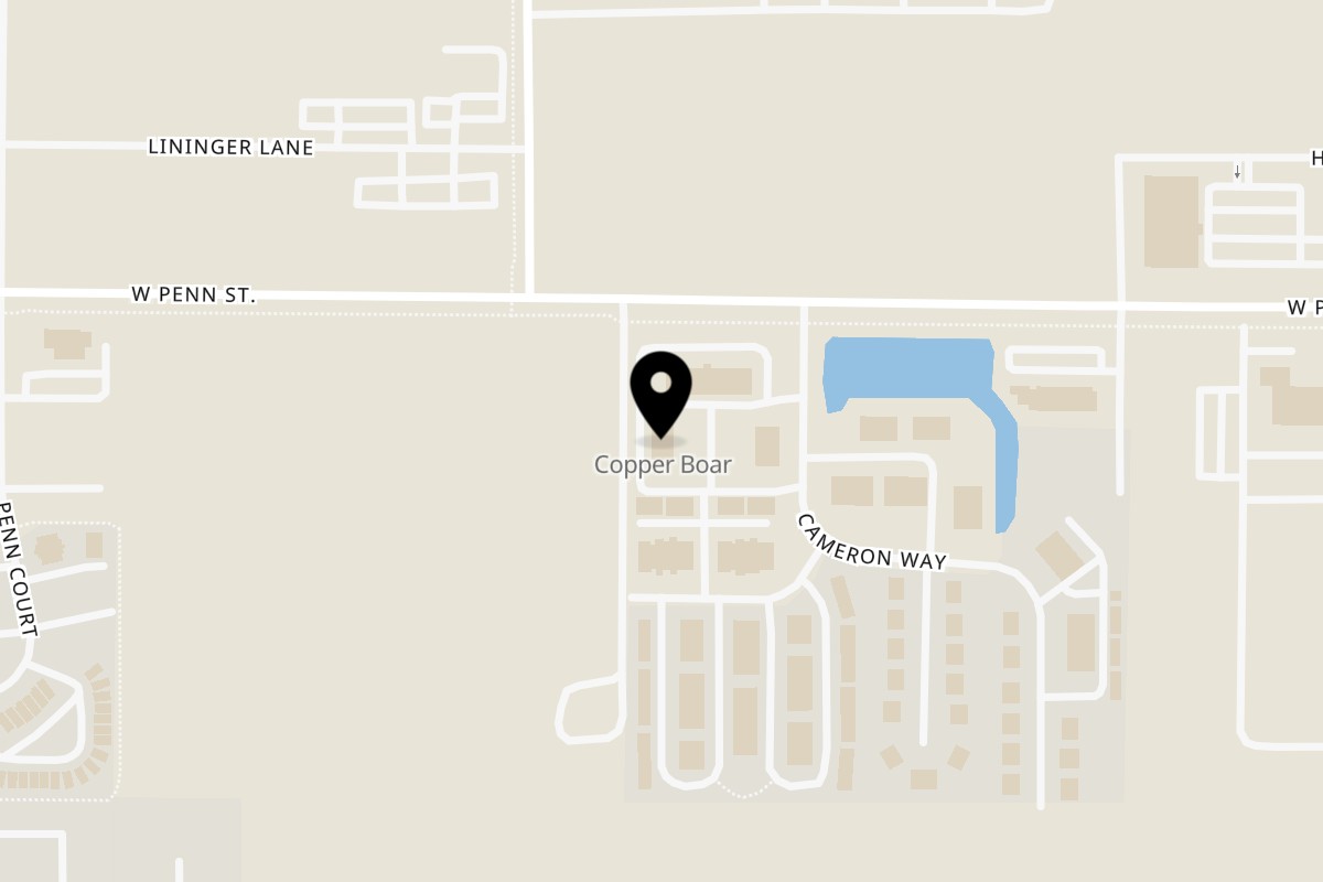 Map showing the location of Copper Boar American Pub on 575 Cameron Way Unit C in North Liberty